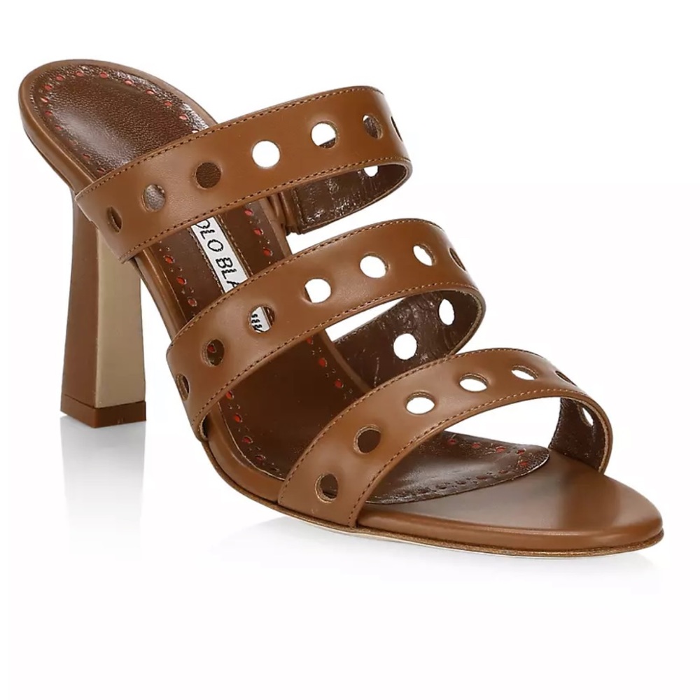 Manolo Blahnik MERLINA Cutout Straps Leather Mules
